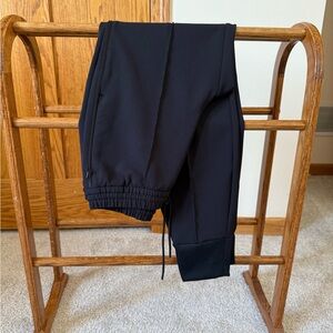 Athleta Black Jogger Pants with satin edging and center creases. Like new! Sz 0.